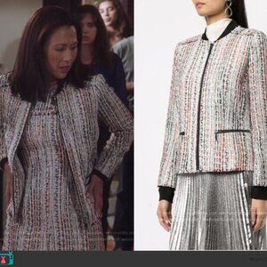 Elie Tahari Brooke Multicolored Tweed Bomber Jacket